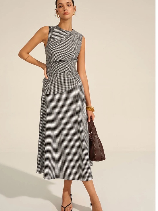 Commense Dresses & Skirts - Commense Black & White Gingham Midi Dress